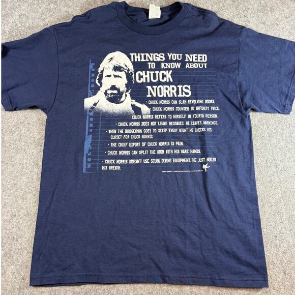 Delta Pro Weight Other - Vintage Y2K Chuck Norris Mens Large Blue Joke Humor Graphic Print Streetwear